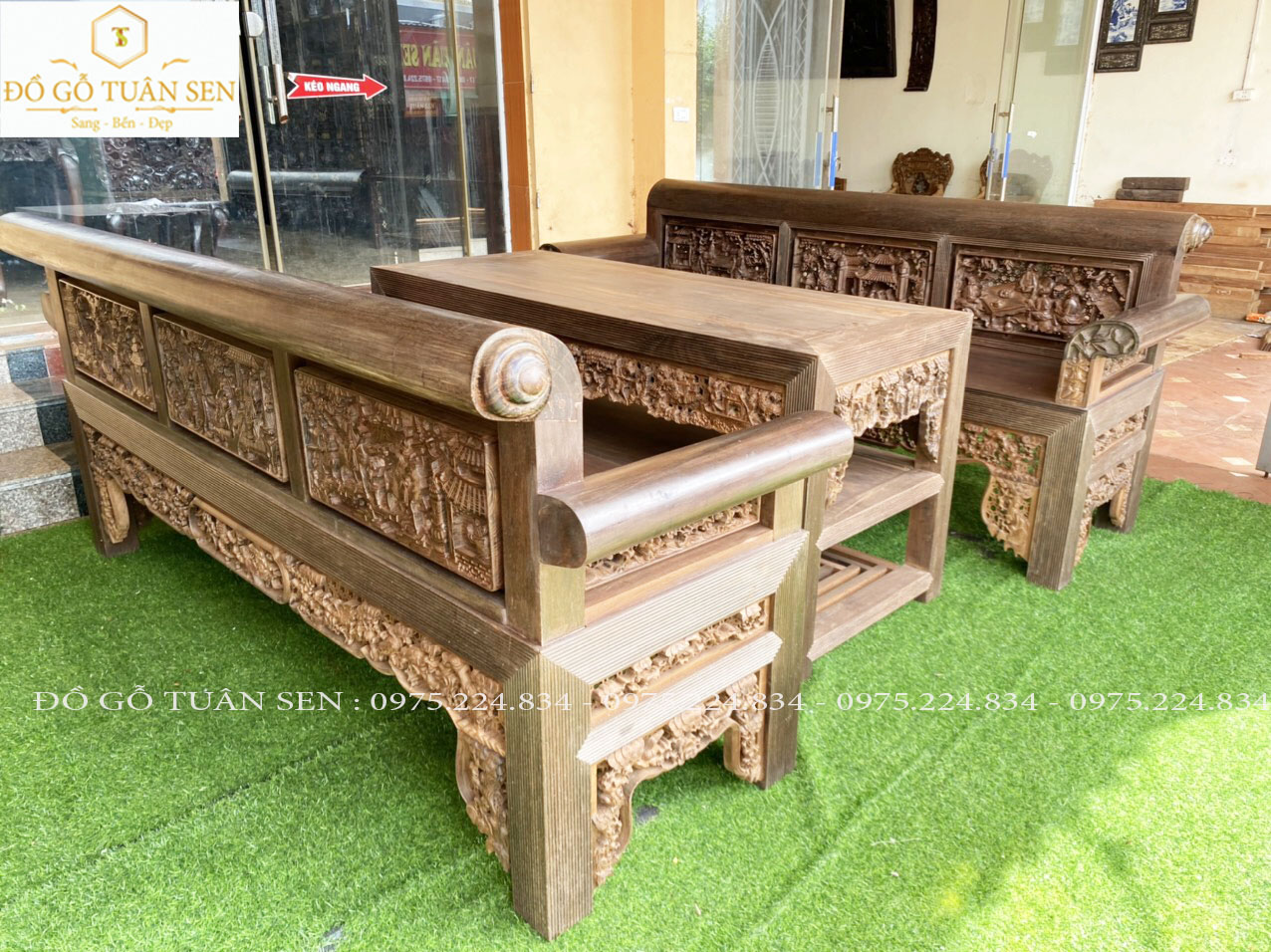 Thông tin chi tiết bộ trường kỷ đục tích tam quốc  gỗ gụ ta cũ 